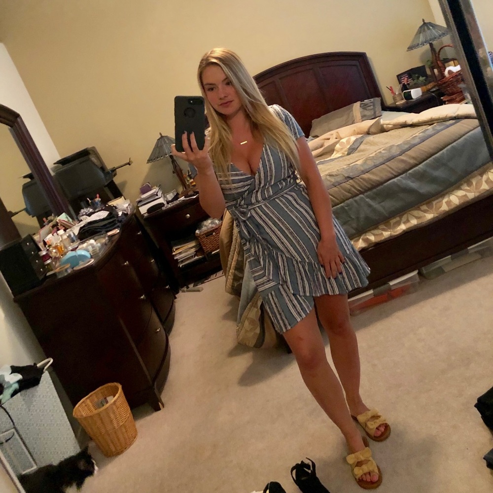 Pin stripe wrap dress
